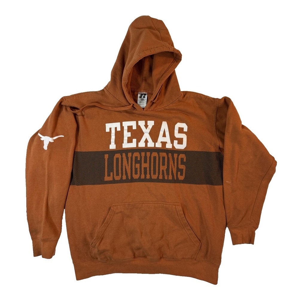 Vintage Texas Longhorns Hoodie Mens‎ L Russell Athletic Burnt Orange Y2K